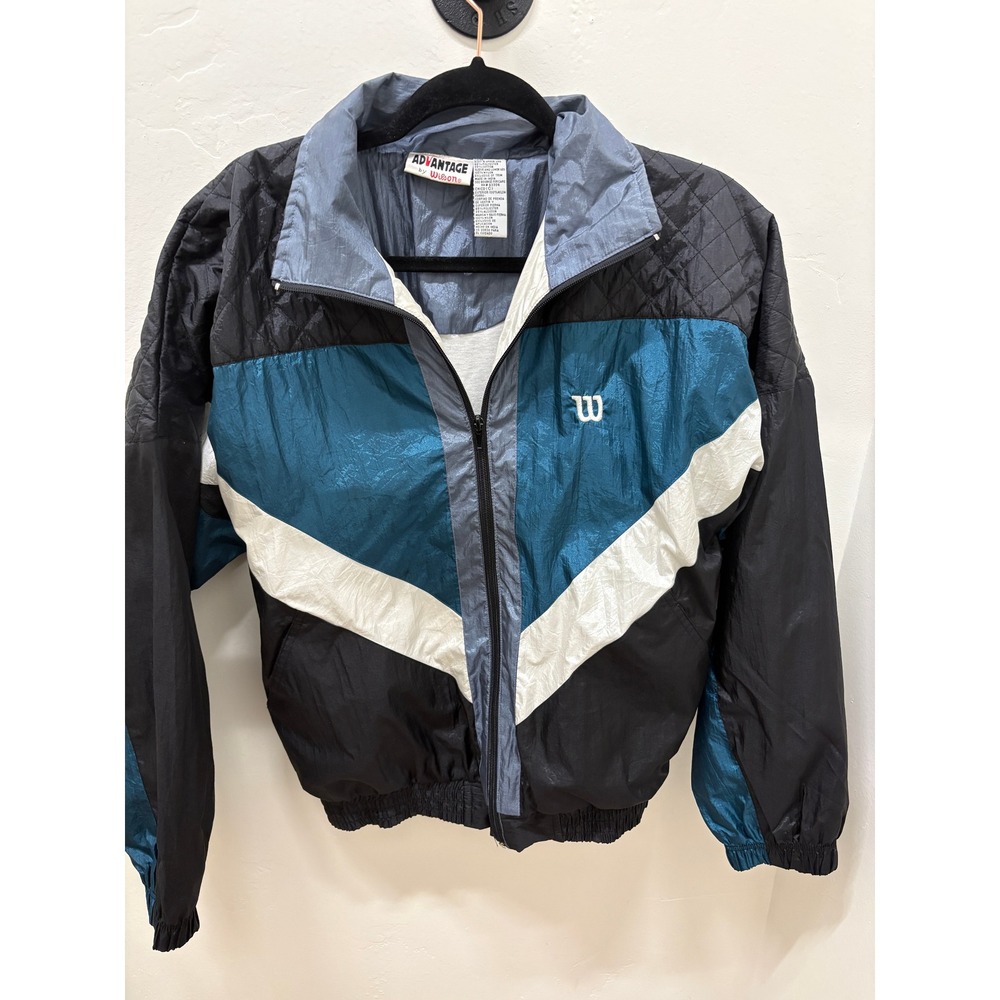 Vintage 90s Wilson Advantage Windbreaker Jacket Colorblock Quilted Teal Black L